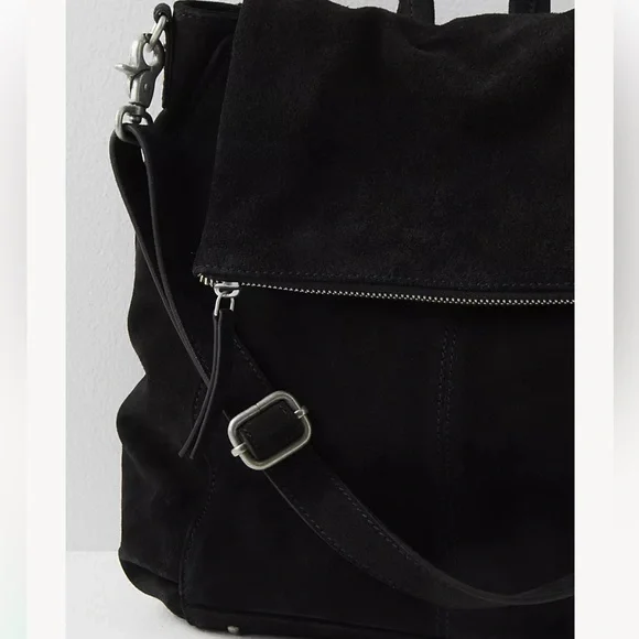 Free People Camilla Black Suede Leather Convertible Backpack| Hobo Slouch Bag - Picture 3 of 9